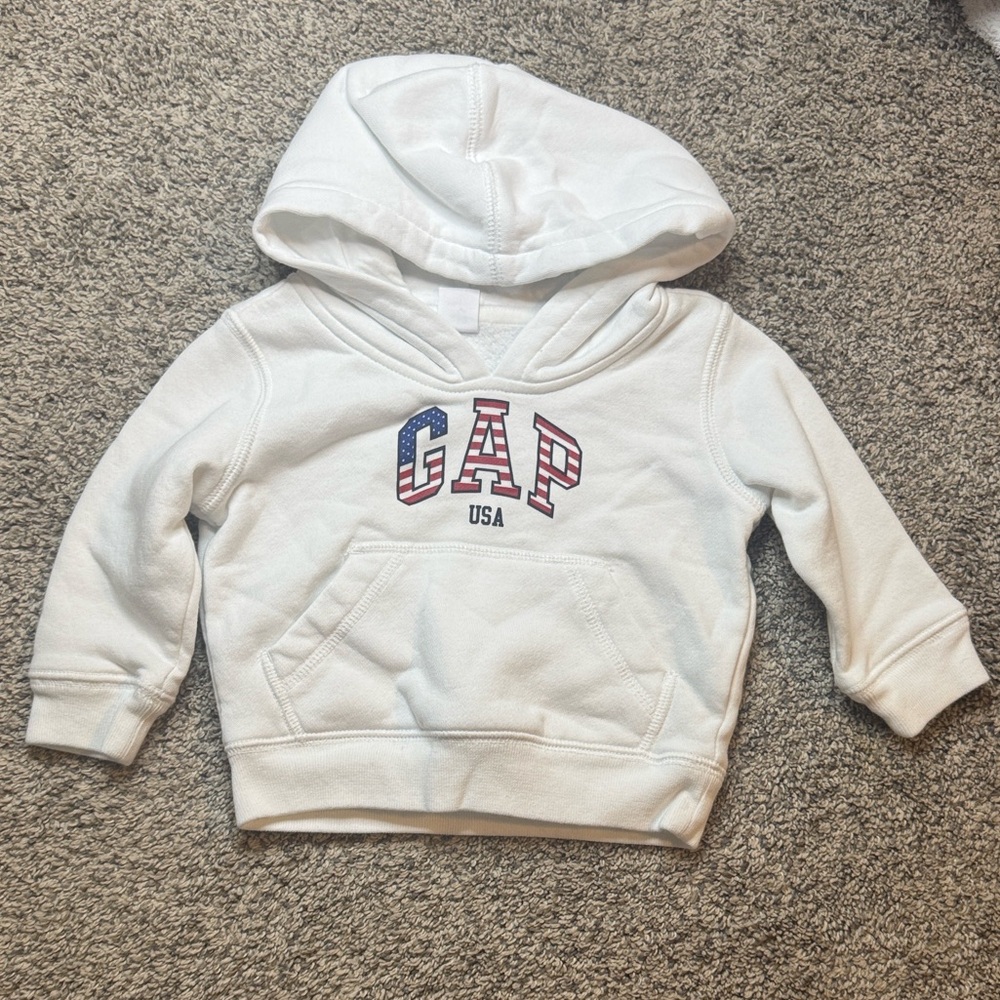 GAP Baby Boy White Hoodie with USA Logo